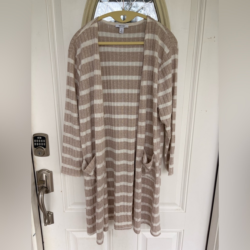 Nine West Tan and Cream Striped Cardigan